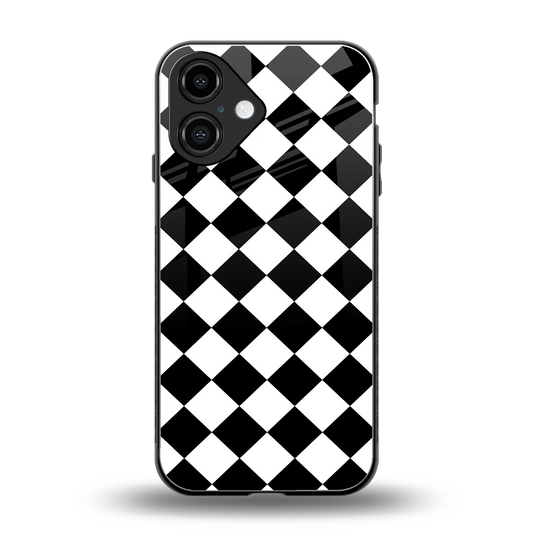 Diamond Check back phone cover | glass case for iphone 16