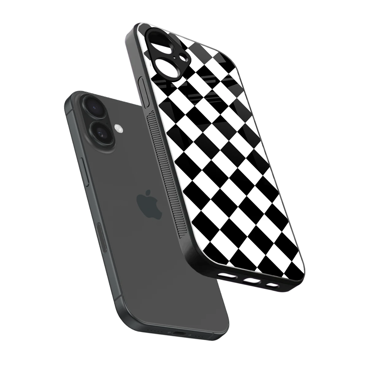 Diamond Check sleek iPhone 16 cover with tempered glass back and TPU edges
