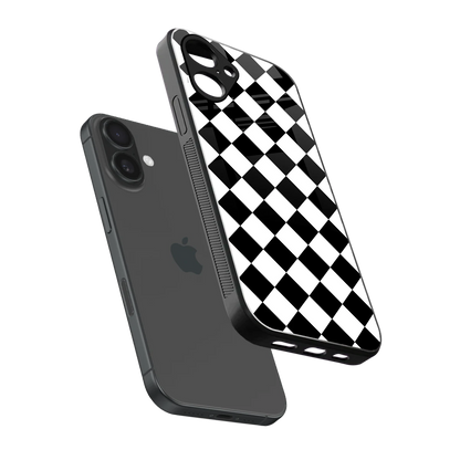 Diamond Check sleek iPhone 16 cover with tempered glass back and TPU edges
