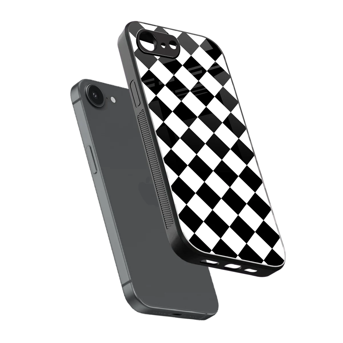 Diamond Check sleek iphone 17e cover with tempered glass back and TPU edges