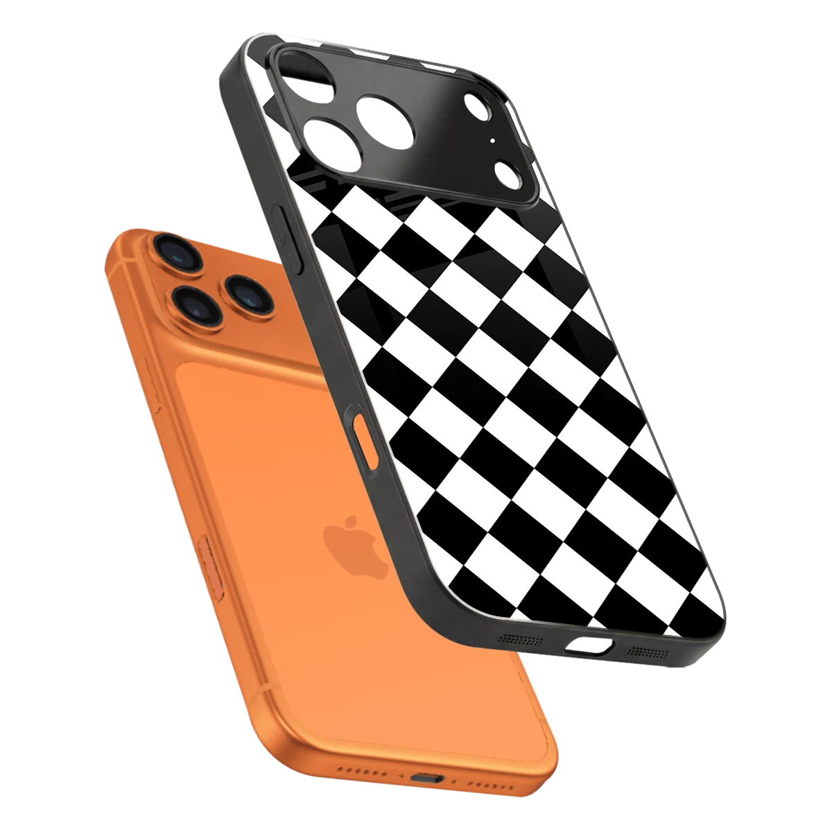 Diamond Check sleek iphone 17 pro cover with tempered glass back and TPU edges