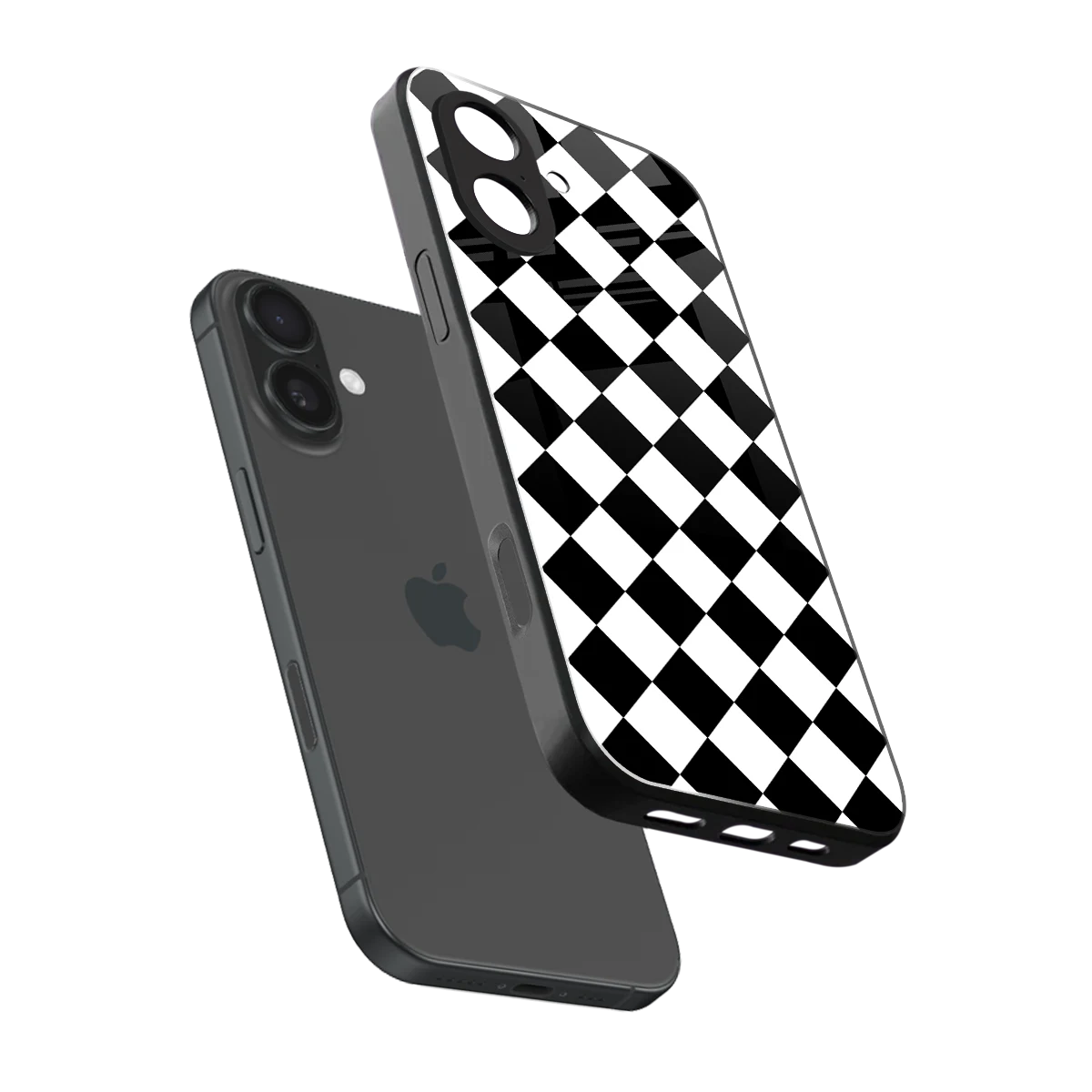 Diamond Check sleek iphone 17 cover with tempered glass back and TPU edges