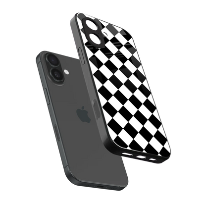 Diamond Check sleek iphone 17 cover with tempered glass back and TPU edges