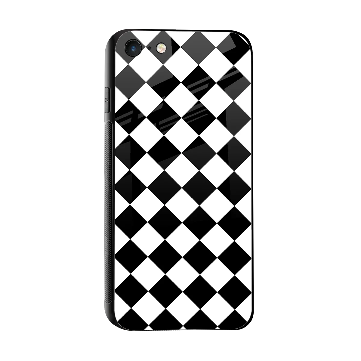 Diamond Check sleek iphone 7 cover with tempered glass back and TPU edges