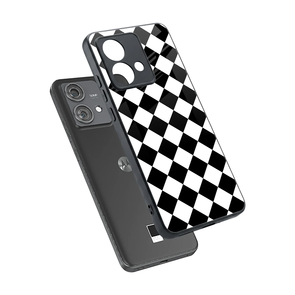 Diamond Check sleek motorola edge 40 neo 5g cover with tempered glass back and TPU edges
