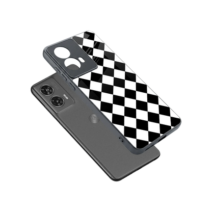 Diamond Check sleek motorola edge 50 fusion cover with tempered glass back and TPU edges