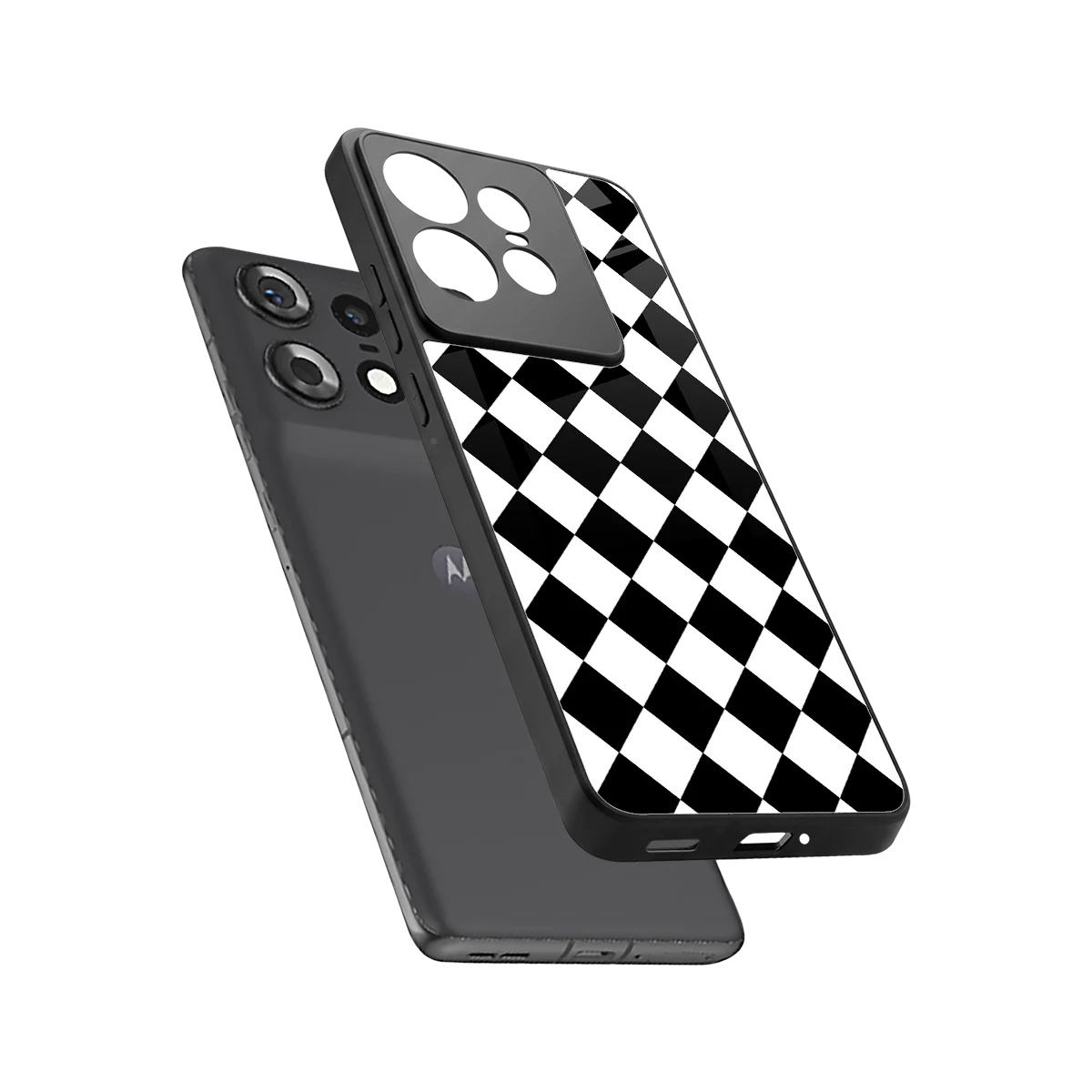 Diamond Check sleek motorola edge 50 pro cover with tempered glass back and TPU edges