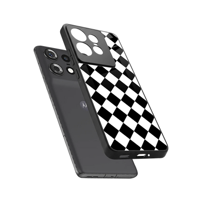 Diamond Check sleek motorola edge 50 pro cover with tempered glass back and TPU edges
