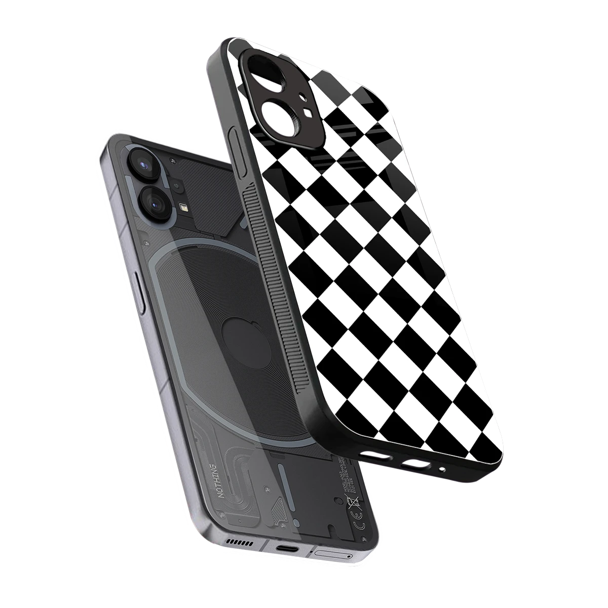 Diamond Check sleek nothing phone 1 cover with tempered glass back and TPU edges