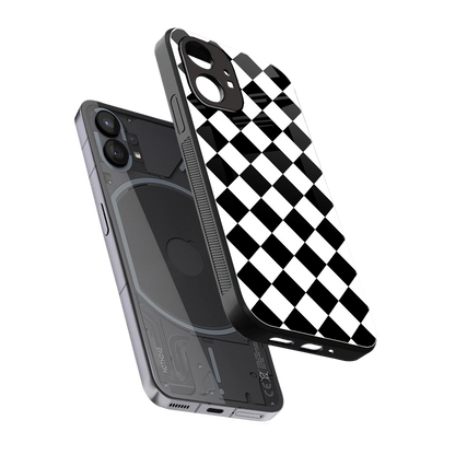 Diamond Check sleek nothing phone 1 cover with tempered glass back and TPU edges