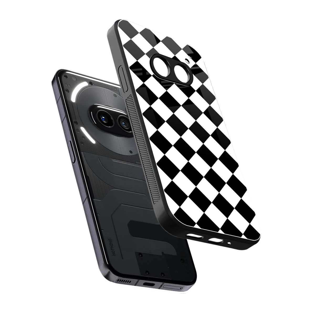 Diamond Check sleek nothing phone 2a plus cover with tempered glass back and TPU edges