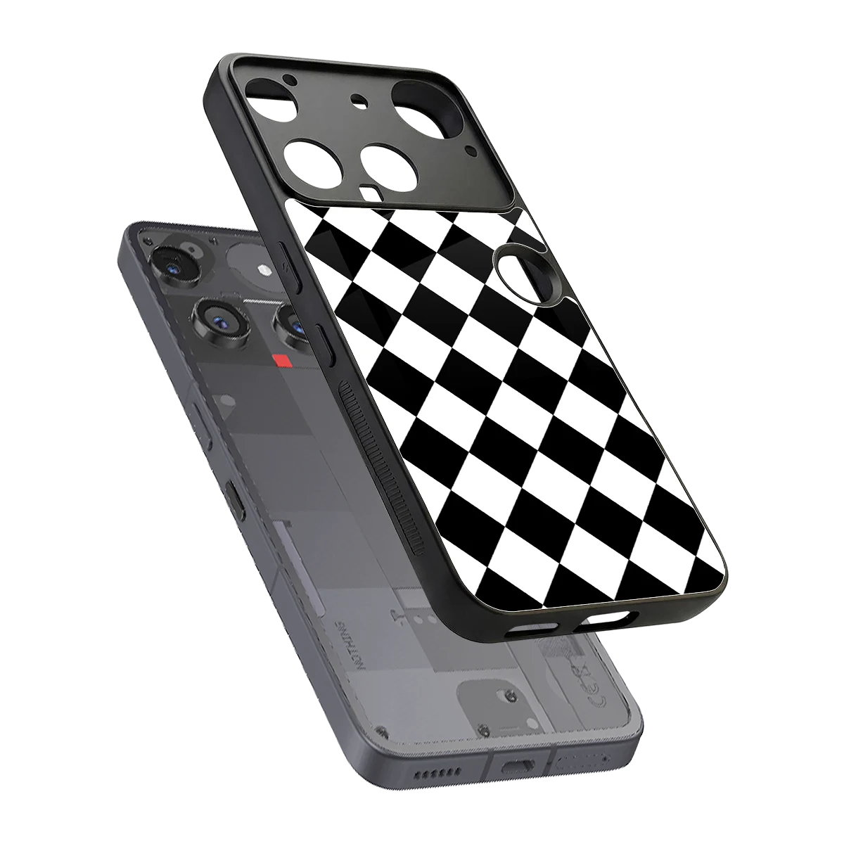 Diamond Check sleek nothing phone 3 cover with tempered glass back and TPU edges
