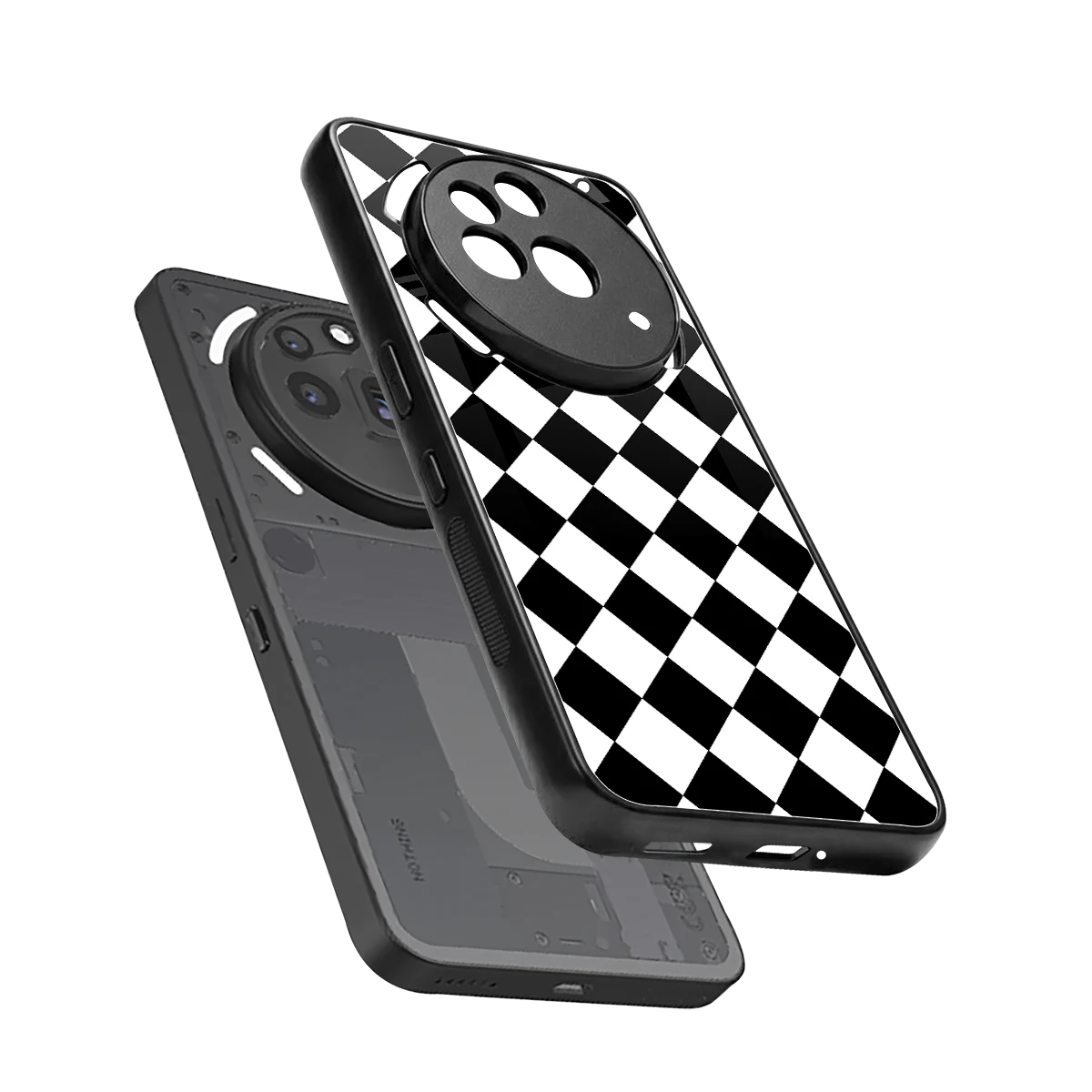 Diamond Check sleek nothing phone 3a pro cover with tempered glass back and TPU edges