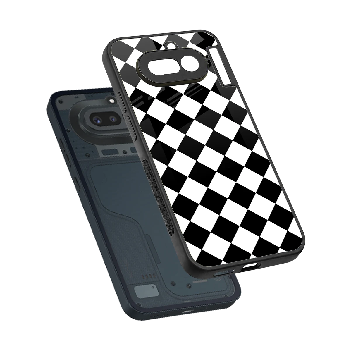 Diamond Check sleek nothing phone 4a cover with tempered glass back and TPU edges