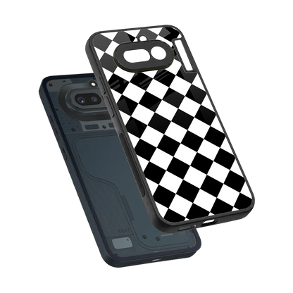 Diamond Check sleek nothing phone 4a cover with tempered glass back and TPU edges