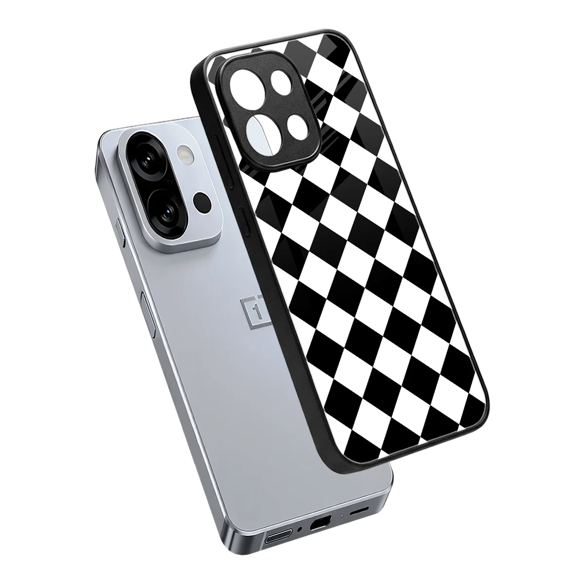 Diamond Check sleek oneplus 13s cover with tempered glass back and TPU edges