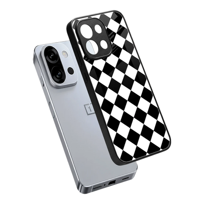 Diamond Check sleek oneplus 13s cover with tempered glass back and TPU edges