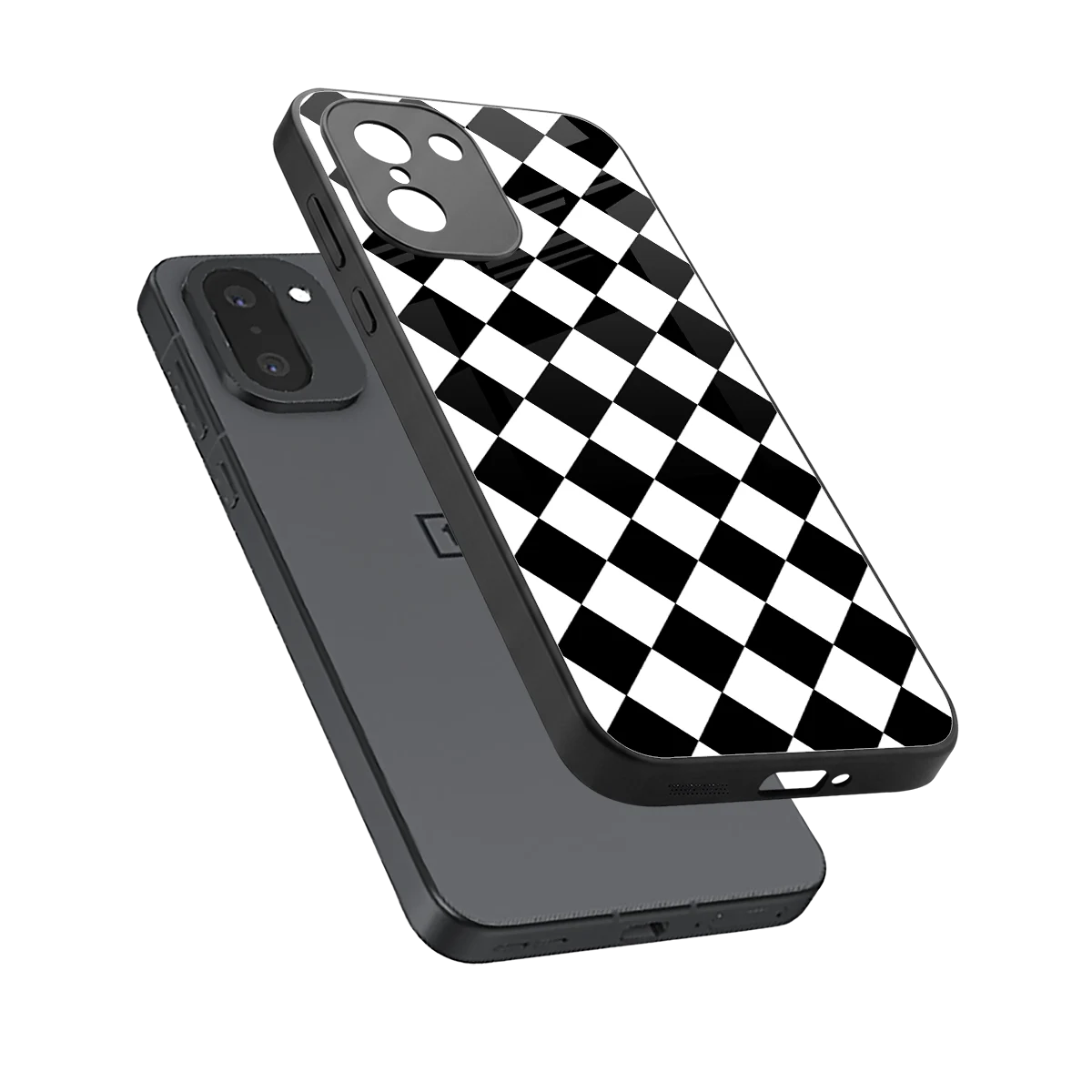 Diamond Check sleek oneplus 15r cover with tempered glass back and TPU edges