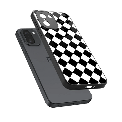 Diamond Check sleek oneplus 15r cover with tempered glass back and TPU edges