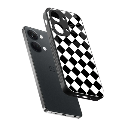 Diamond Check sleek oneplus nord 3 cover with tempered glass back and TPU edges
