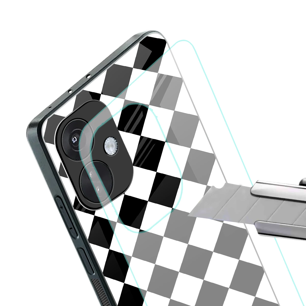 Diamond Check stylish phone case for oneplus nord ce 3 | glossy glass and slim fit