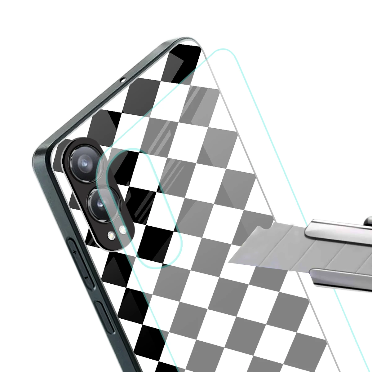 Diamond Check stylish phone case for oneplus nord ce 4 lite | glossy glass and slim fit