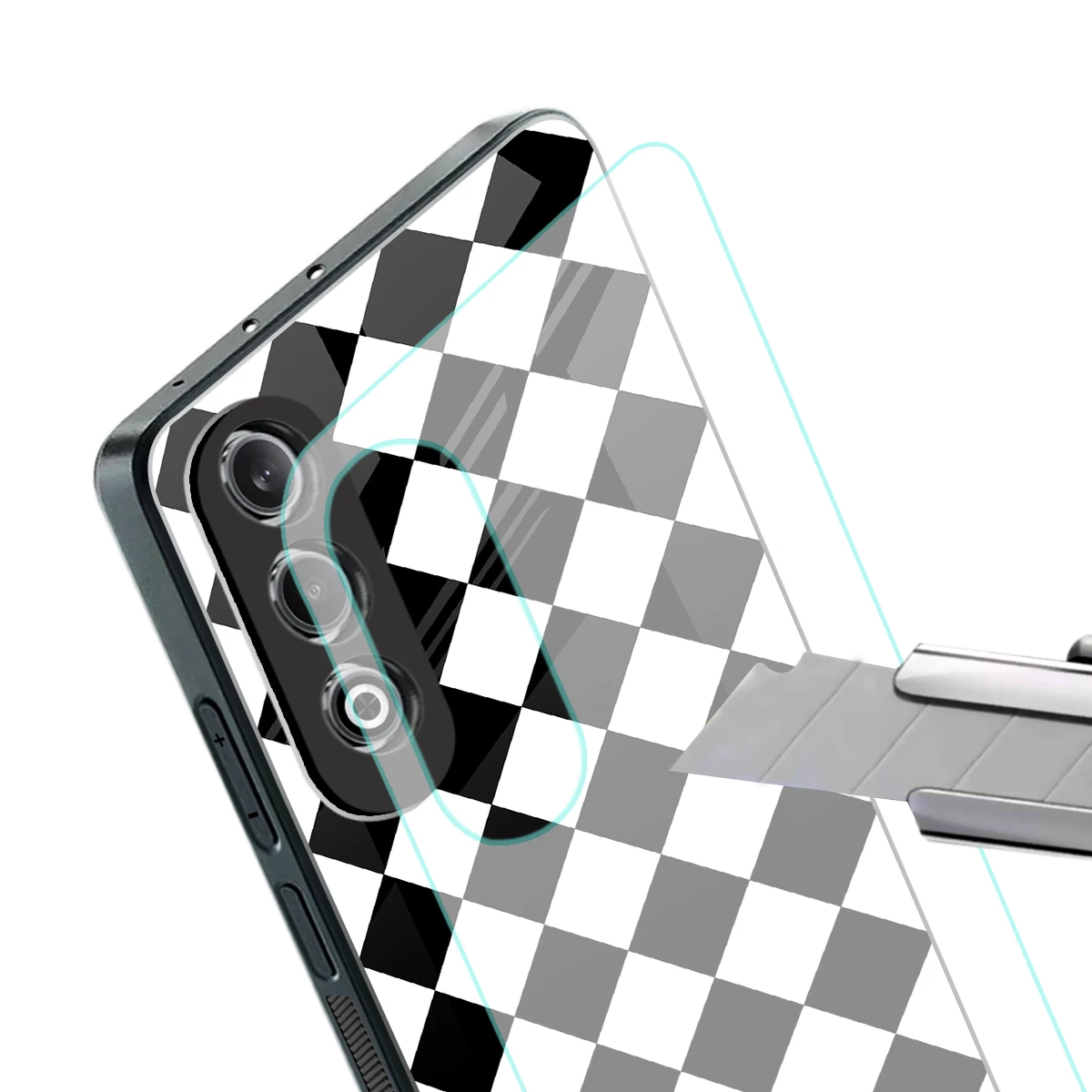 Diamond Check stylish phone case for oneplus nord ce 4 | glossy glass and slim fit