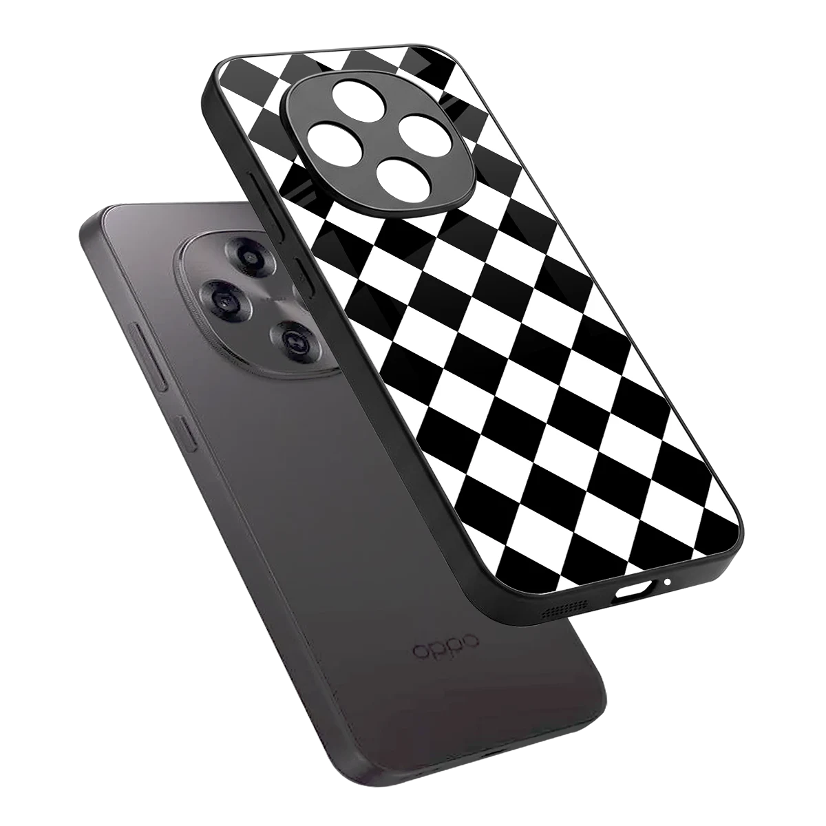 Diamond Check sleek oppo f31 pro 5g cover with tempered glass back and TPU edges