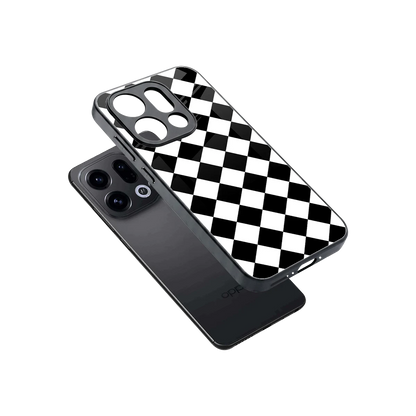 Diamond Check sleek oppo find x9 cover with tempered glass back and TPU edges