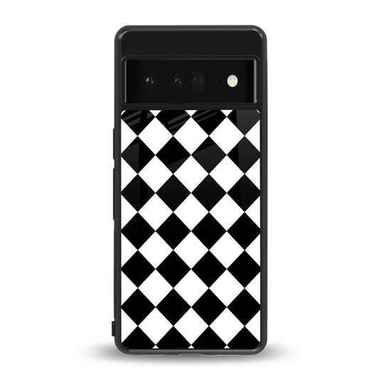 Diamond Check back phone cover | glass case for google pixel 6 pro