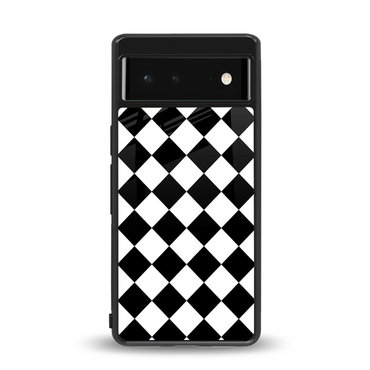 Diamond Check back phone cover | glass case for google pixel 6a