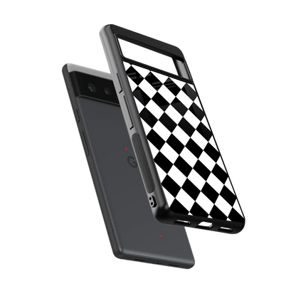 Diamond Check sleek google pixel 6a cover with tempered glass back and TPU edges