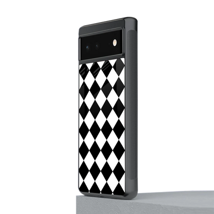 Diamond Check stylish phone case for google pixel 6a | glossy glass and slim fit