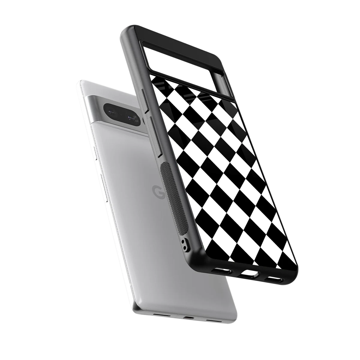 Diamond Check sleek google pixel 7 pro cover with tempered glass back and TPU edges