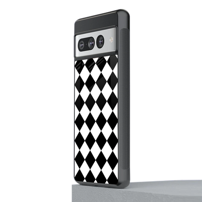 Diamond Check stylish phone case for google pixel 7 pro | glossy glass and slim fit