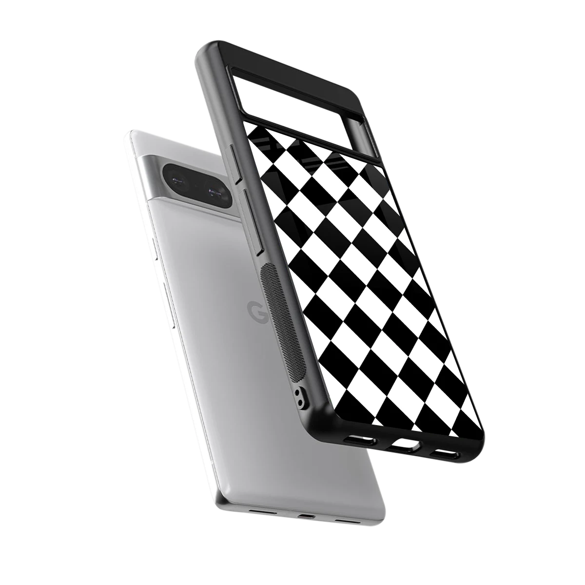 Diamond Check sleek google pixel 8 cover with tempered glass back and TPU edges