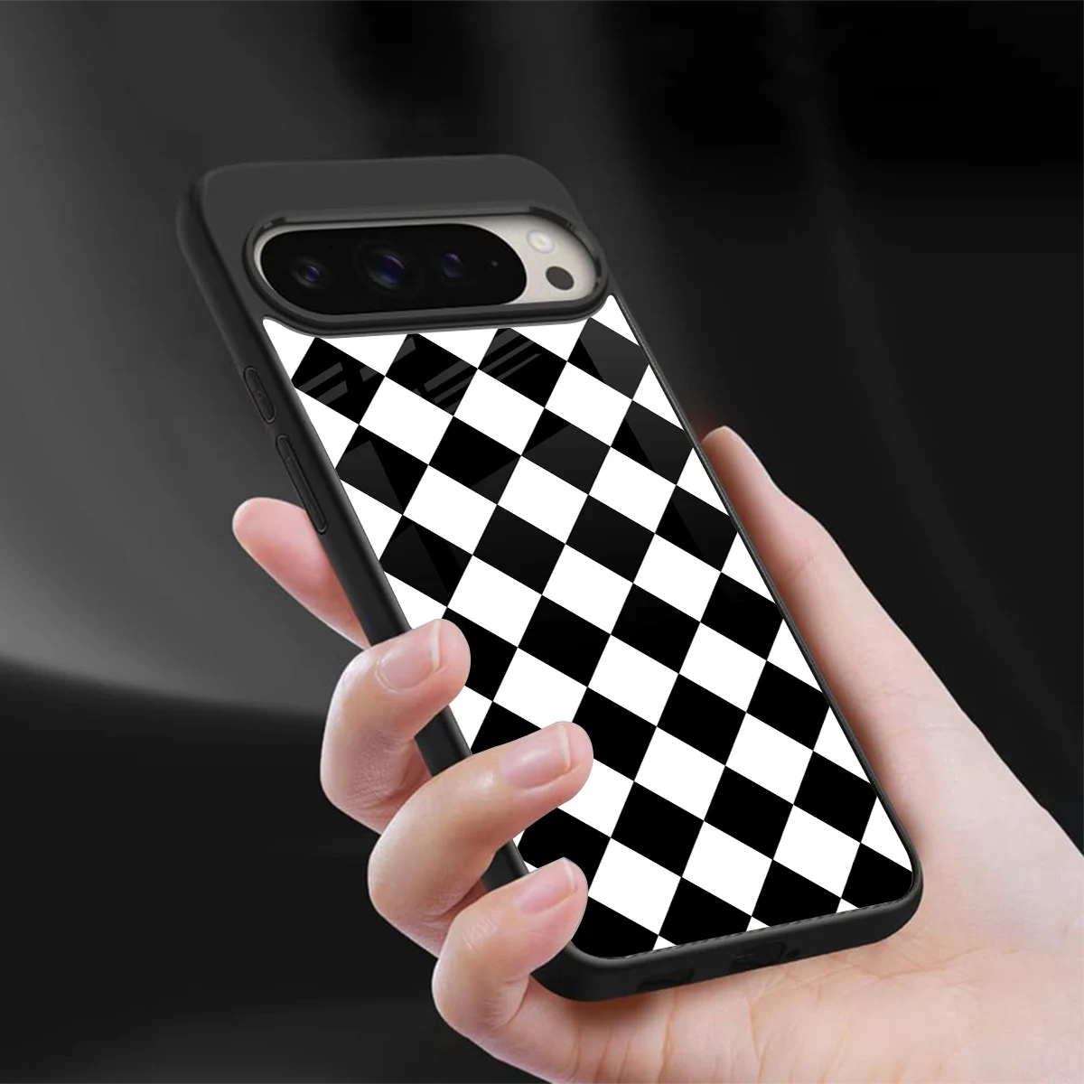 Diamond Check sleek google pixel 9 pro xl cover with tempered glass back and TPU edges