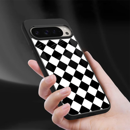 Diamond Check sleek google pixel 9 pro xl cover with tempered glass back and TPU edges