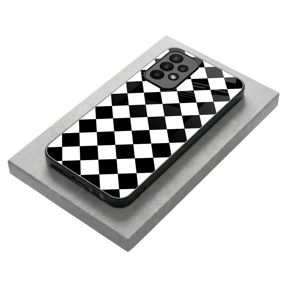 Diamond Check stylish phone case for samsung galaxy a23 | glossy glass and slim fit