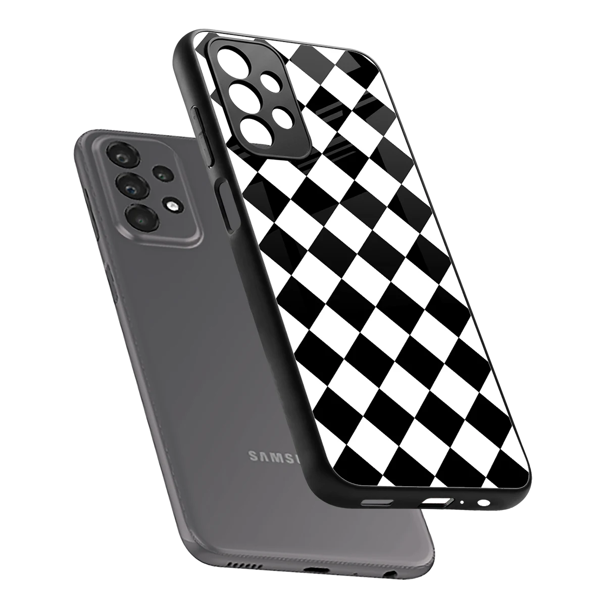 Diamond Check sleek samsung galaxy a23 cover with tempered glass back and TPU edges