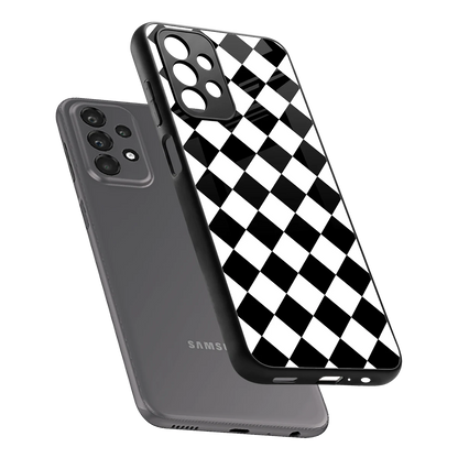 Diamond Check sleek samsung galaxy a23 cover with tempered glass back and TPU edges