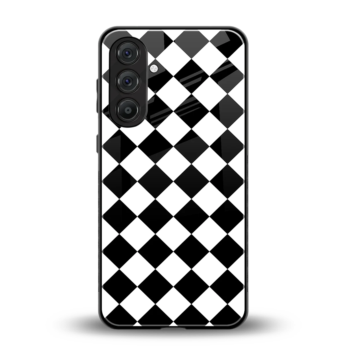 Diamond Check back phone cover | glass case for samsung galaxy a55 5g
