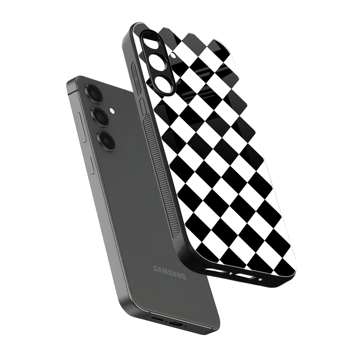 Diamond Check sleek samsung galaxy a55 5g cover with tempered glass back and TPU edges