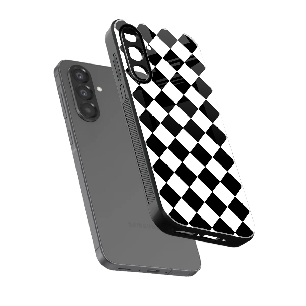 Diamond Check sleek samsung galaxy a17 5g cover with tempered glass back and TPU edges