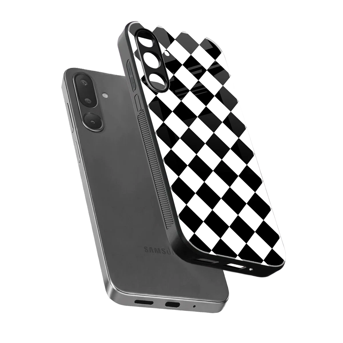 Diamond Check sleek samsung galaxy m36 5g cover with tempered glass back and TPU edges