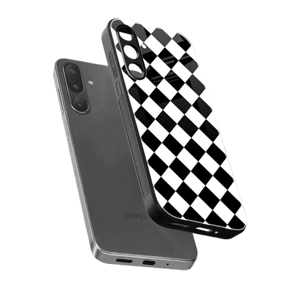 Diamond Check sleek samsung galaxy m36 5g cover with tempered glass back and TPU edges