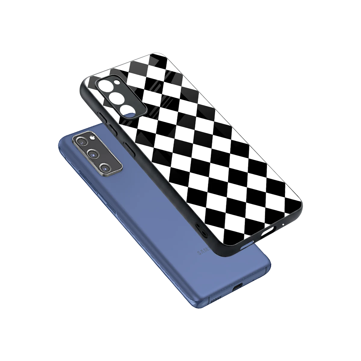 Diamond Check sleek samsung galaxy s20 fe cover with tempered glass back and TPU edges