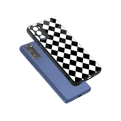 Diamond Check sleek samsung galaxy s20 fe cover with tempered glass back and TPU edges