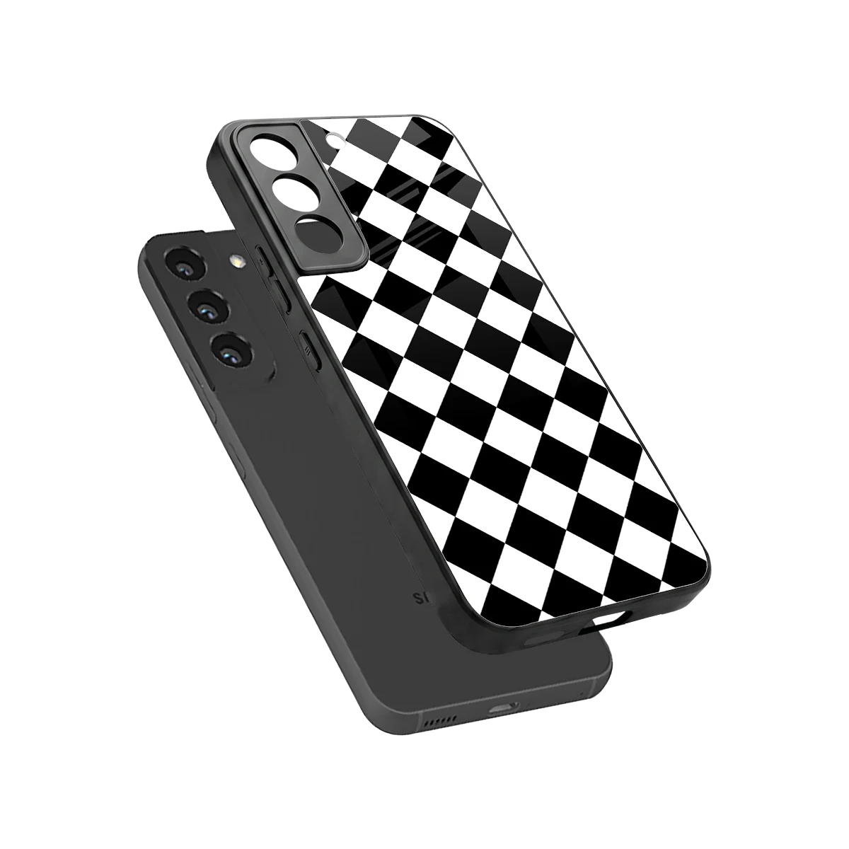 Diamond Check sleek samsung galaxy s22 cover with tempered glass back and TPU edges