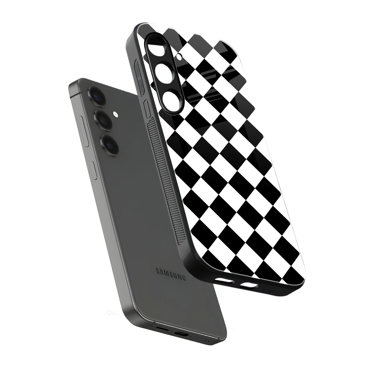 Diamond Check sleek samsung galaxy s24 cover with tempered glass back and TPU edges